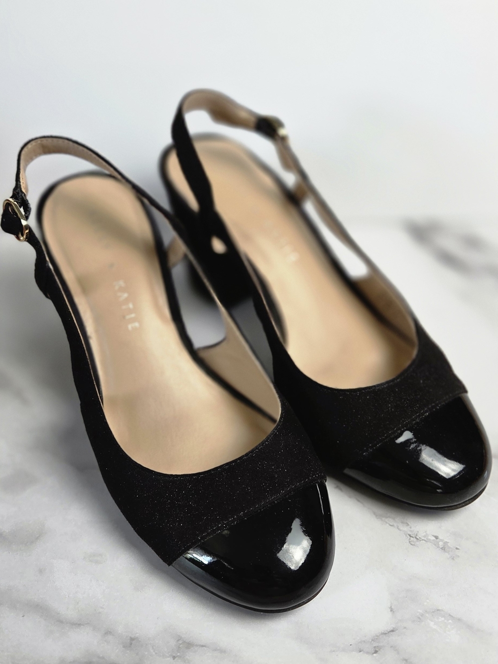 Kelly & Katie Templar Black Slingback Patent Toe Mules